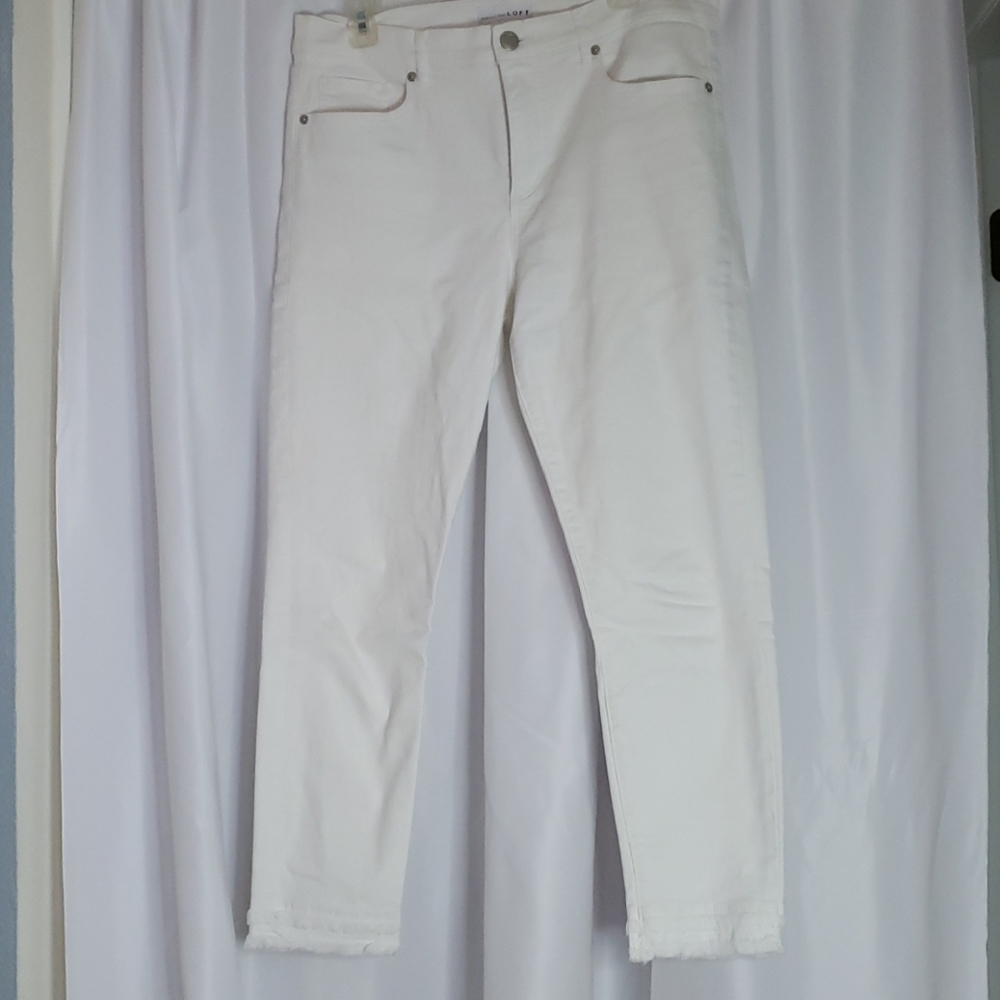 Loft white, double frayed hem jeans